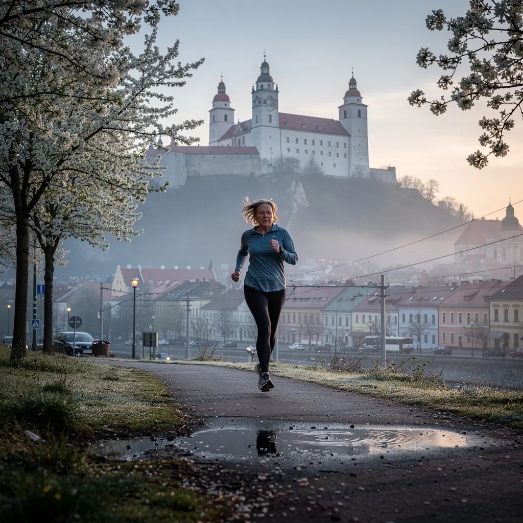 An evening scene of Bratislava illuminated by streetlights, highlighting the charm of its historic buildings.